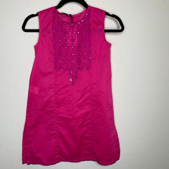Sapphire Kids Pink 100% cotton Dress Embroidered Tie w Tassels Sz 8-9 - Picture 1 of 7